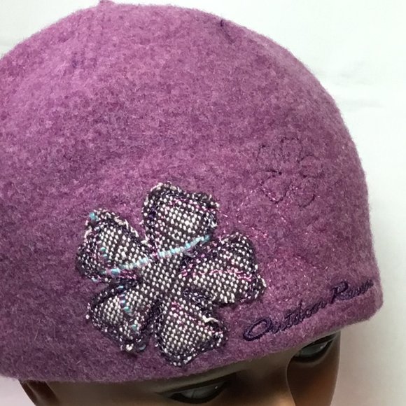Outdoor Research Wool Blend Purple Pink Floral Pattern Winter Hat Small Tassels - Picture 6 of 7